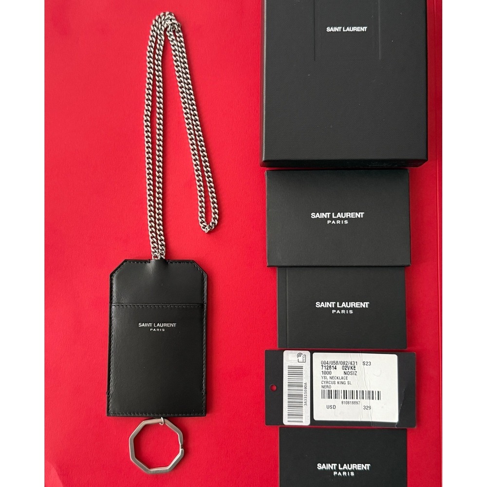Saint Laurent Leather Lanyard Card holder key chain, 712614, New - Picture 9 of 10